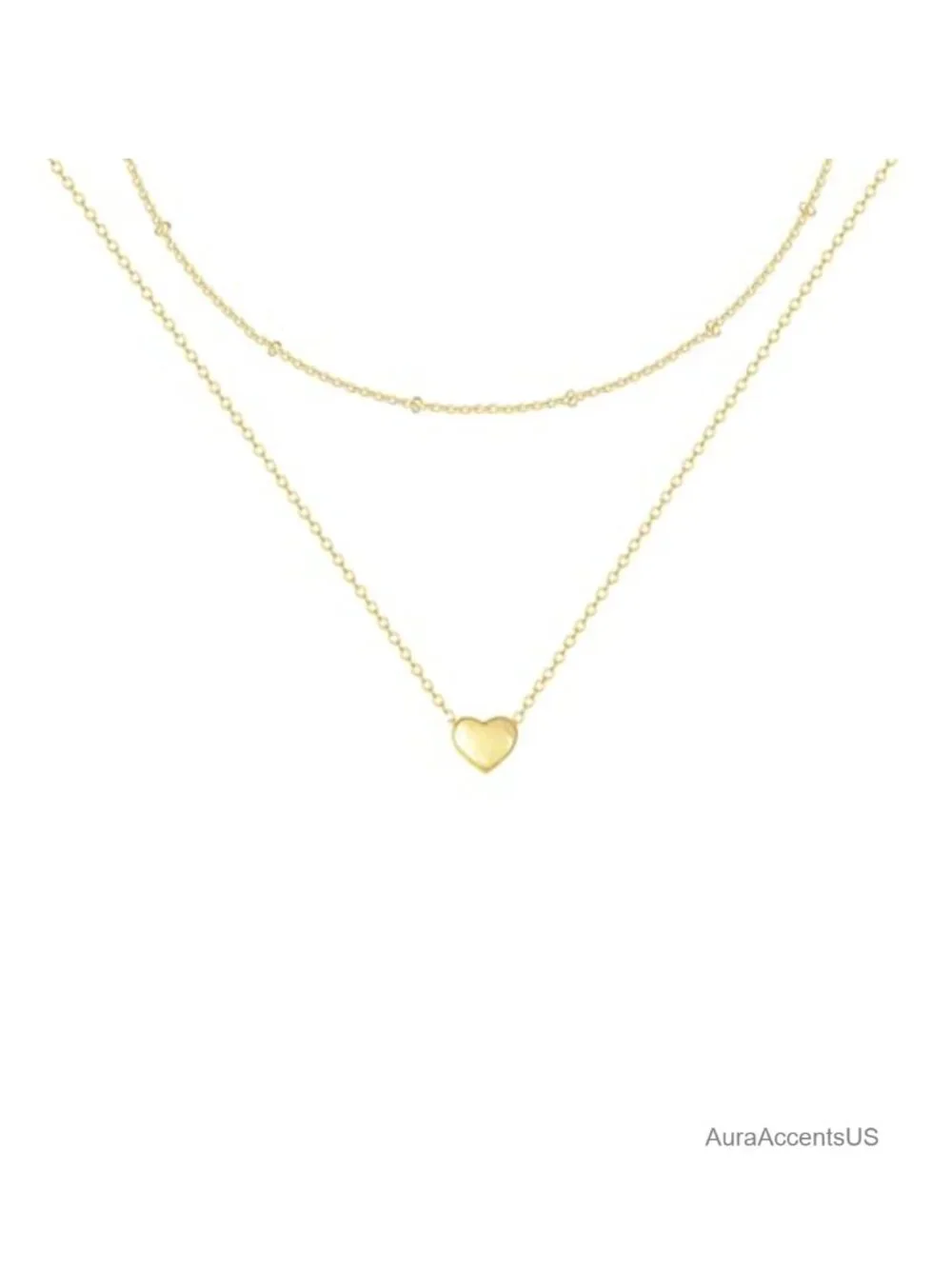 14K Gold Plated Layered Heart Pendant Necklace for Women
